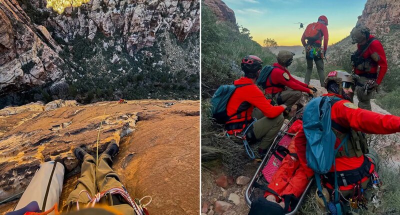 Las Vegas first responders conduct seven-hour rescue of injured climber stranded 600 feet up rock face