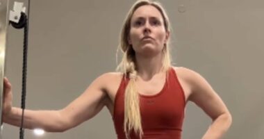 Lindsey Vonn is out of her wheelchair and working out less than a month after doctors almost had to amputate American skiing hero's leg