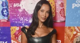 Maya Jama turns up the heat in a leather dress at Club Poppi launch