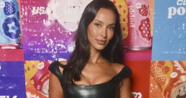 Maya Jama turns up the heat in a leather dress at Club Poppi launch