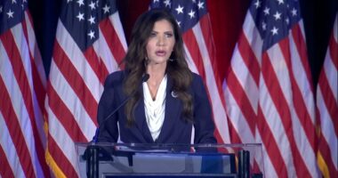 Moment Kristi Noem touts Trump's agenda minutes after he FIRED HER