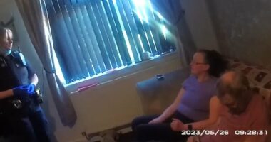 Moment mother who allowed daughter to starve to death lies to police