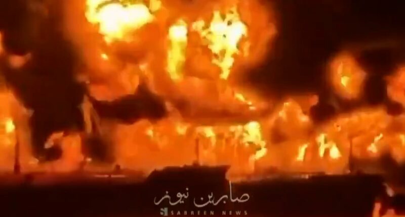 Moment oil tankers erupt into flames after being hit by Iranian boats