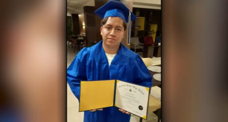 Nassau County, NY Supt. Dr. Shawn Wightman delivers high school diploma to Alvaro Velasquez, self deported after ICE detention
