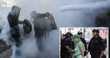 No Kings Rally turns violent and woman dressed as Statue of Liberty is arrested