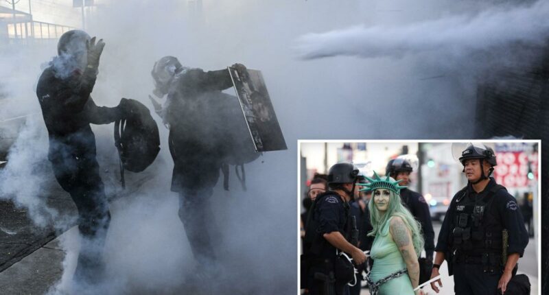 No Kings Rally turns violent and woman dressed as Statue of Liberty is arrested