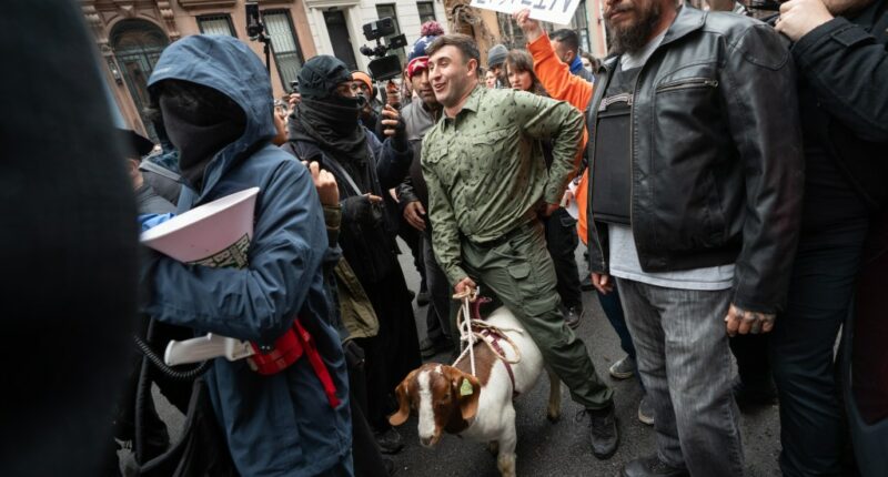 Protesters clash over Jake Lang pig roast at ‘anti Islamification’ rally in New York City