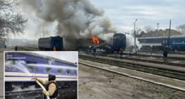 Russian drone hits empty passenger train in Ukraine's south
