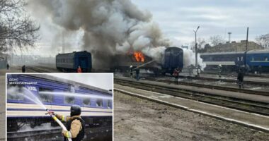 Russian drone hits empty passenger train in Ukraine's south