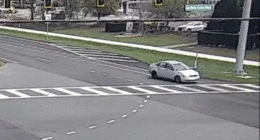 A car drives down a freeway in reverse.