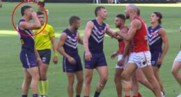 See the ugly moment footy star goes too far with 'crybaby' sledge as he tries to bring back awful family memory for rival