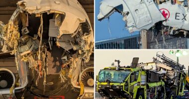Shocking close-up images show devastating destruction to Air Canada plane after deadly LaGuardia crash