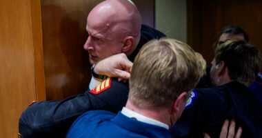 Shocking moment US Senator joins Capitol Police to eject heckler