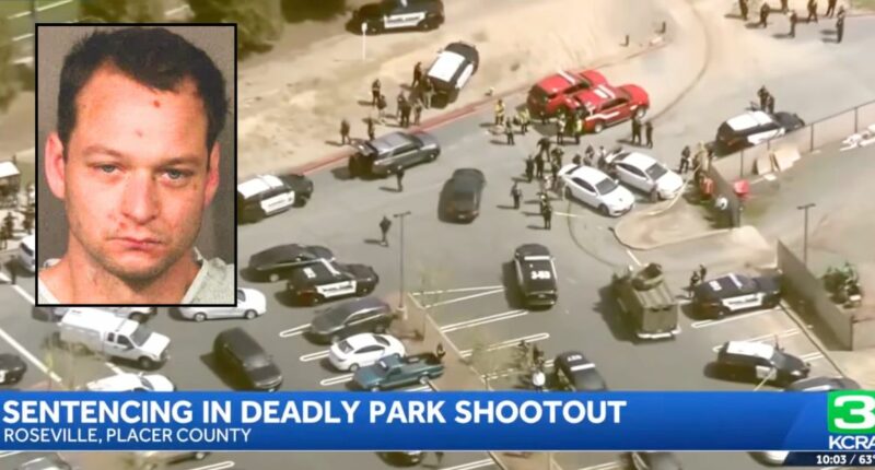 'So close that she could smell gunpowder': Wife watched husband get shot dead at park by man who took them both hostage during 'Wild West' standoff