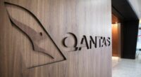 The entrance to the Qantas lounge in London.