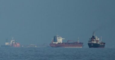 Oil tankers and cargo ships line up in the Strait of Hormuz as seen from Mina Al Fajer, United Arab Emirates, Wednesday, March 11, 2026. (AP Photo/Altaf Qadri)