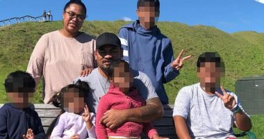 Rimoni Muliaga, his wife Lise and their children in happier days