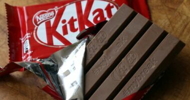 FILE - A KitKat chocolate bar in Rugby, England, on July 25, 2018. (AP Photo/Martin Cleaver, File)