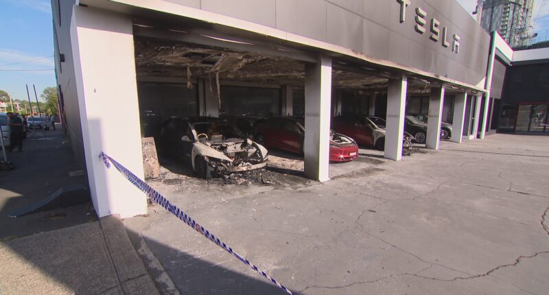 petrol has been used to torch three electric cars in Parramatta in a suspected arson attack