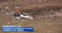 Tornado Indiana: Gov. Mike Braun visits Lake Village, IN as residents clean up storm damage; high winds expected Friday