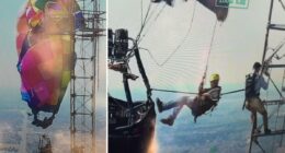 Trapped hot air balloon passengers saved in heart-stopping rescue at nearly 1,000 feet above ground