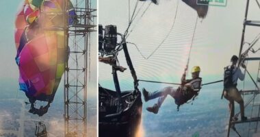 Trapped hot air balloon passengers saved in heart-stopping rescue at nearly 1,000 feet above ground