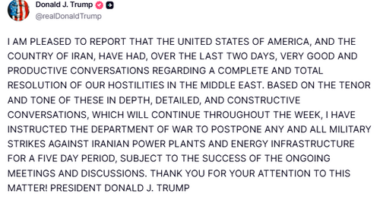 Trump extends deadline after Iran threatens to hit Gulf power plants