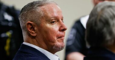 Colin Gray, the father of Apalachee High School shooting suspect Colt Gray, reacts after a jury convicted him of second-degree murder and involuntary manslaughter at Barrow County Courthouse in Winder, Ga., Tuesday, March 3, 2026. (Abbey Cutrer/Atlanta Journal-Constitution via AP, Pool)