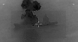 US military strikes Iranian drone carrier on 'mission to sink entire' navy, footage shows