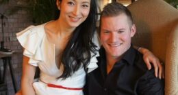 Father-of-two Blair Campbell (pictured with wife Tina), 35, died after he accidentally hit a substation wire covered in ivy in October 2022