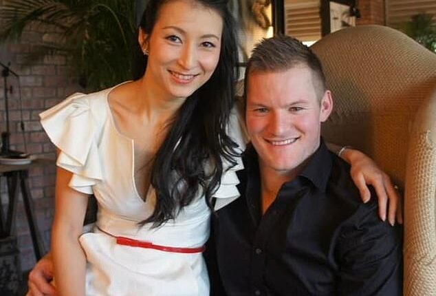 Father-of-two Blair Campbell (pictured with wife Tina), 35, died after he accidentally hit a substation wire covered in ivy in October 2022