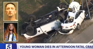Woman about to pull into home is crushed by driver in stolen F-250 who sent her car 100 yards into a ditch, cops say