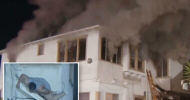 Woman jumps from 2nd-floor window as LA building erupts in flames