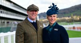Zara Tindall turns heads in elegant navy skirt suit on day one of Cheltenham Festival with husband Mike