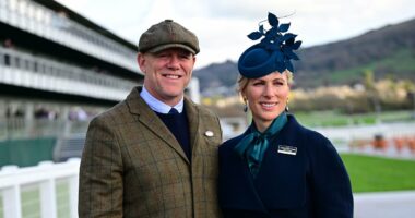 Zara Tindall turns heads in elegant navy skirt suit on day one of Cheltenham Festival with husband Mike