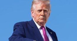 President Donald Trump boards Air Force One at Joint Base Andrews, Md., Friday, April 10, 2026, en route to Charlottesville, Va. (AP Photo/Matt Rourke)
