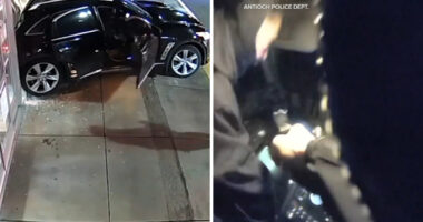 Antioch, California shooting: Bodycam video shows police officer stuck inside robbery suspect's getaway car