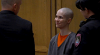 Bald-headed killer smiles as prosecutors reveal what she did before dad walked in
