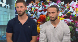 Damien Guérot and Silas Despreaux (L-R) Bondi Junction Westfield bollard man hero