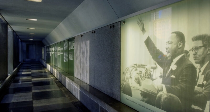 Cascades of Freedom flow at San Francisco' Martin Luther King Jr. memorial