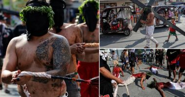 Catholic devotees whip their bloodied backs for Maundy Thursday