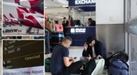 Chaos strikes Sydney Airport as dozens of flights are canceled due to weather