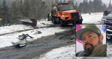 Dad taking youth hockey team to tournament killed by snowplow operator driving carelessly on slushy roads, nailed van and sent it careening down embankment: Cops