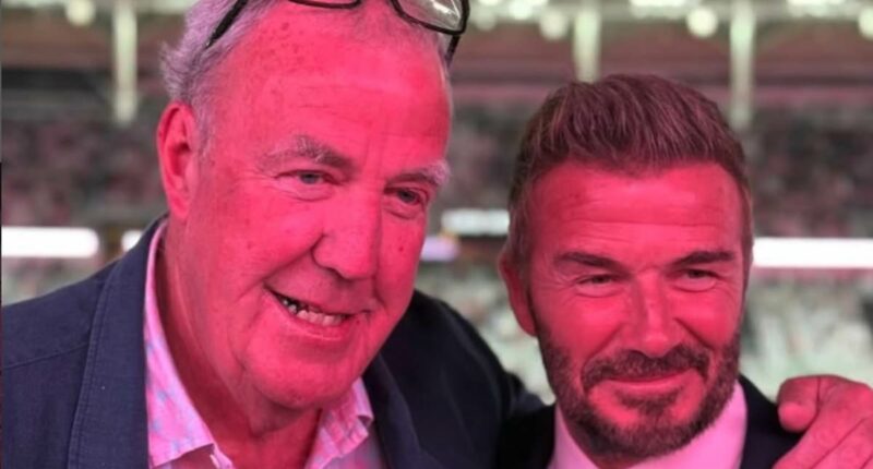 David Beckham surprises pal Jeremy Clarkson with a birthday cake