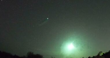 Dramatic moment massive green fireball streaks across the skies in UK