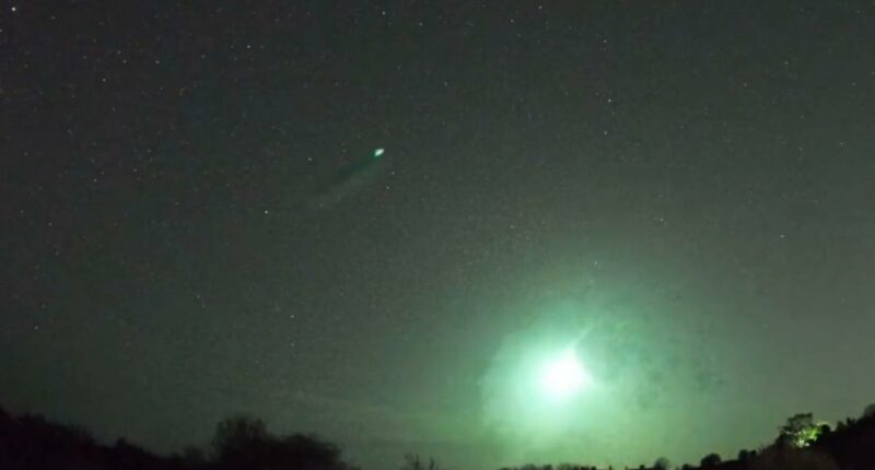 Dramatic moment massive green fireball streaks across the skies in UK