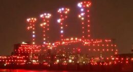 Drone display recreates the Titanic departing Belfast minute-by-minute