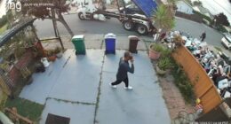 Dump truck returns debris to customer's San Pablo, California yard after dispute over unpaid bill, video shows