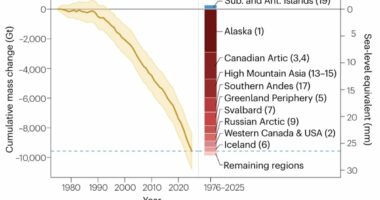 Earth's glaciers are on the verge of COLLAPSING: Ominous study reveals masses are shrinking at 'alarming rates' - with 408 gigatonnes of ice lost in 2025 alone