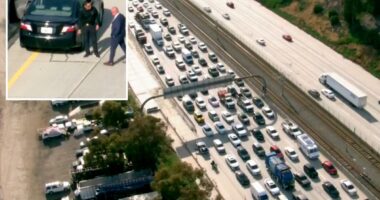 Eastbound 105 Freeway still closed, hours after man found shot inside car